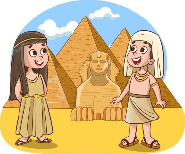 vector illustration of ancient egyptian boy and girl clipart