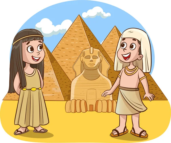 Векторная Иллюстрация Древнего Египетского Мальчика Девочки — стоковый вектор