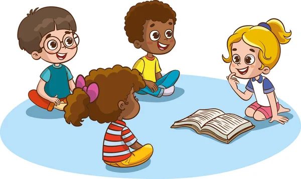 Děti Hrají Vzdělávacími Hrami Školce Děti Spolu Mluví Školce Plakát — Stockový vektor