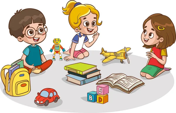 Gyerekek Játszanak Oktatási Játékokkal Óvodában Gyerekek Beszélgetnek Óvodában Plakát Üzeneted — Stock Vector