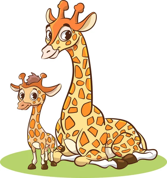 Vektor Illustration Mamma Giraff Och Baby Giraff — Stock vektor