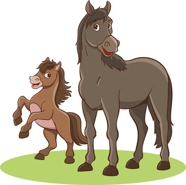 Vector Illustration Mother Horse Baby Horse — Stock Vector