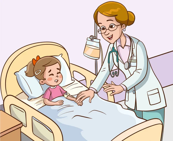 Ένα Άρρωστο Παιδιά Και Γιατρός Στο Νοσοκομείο Διανυσματική Απεικόνιση — Διανυσματικό Αρχείο