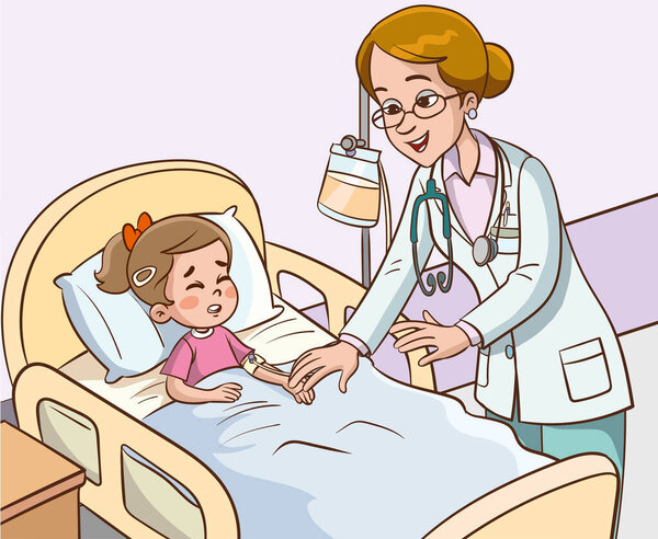 A sick children and doctor in the hospital vector illustration