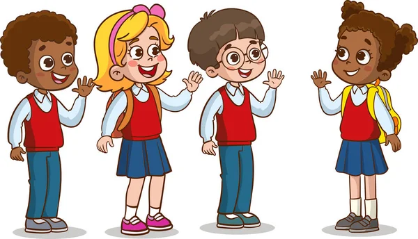 Vektoros Illusztráció Kisgyerekről Köszönj Barátodnak Járjatok Együtt Iskolába — Stock Vector