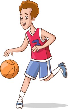 Beyaz bir arka planda basketbol oynayan bir gencin tasviri