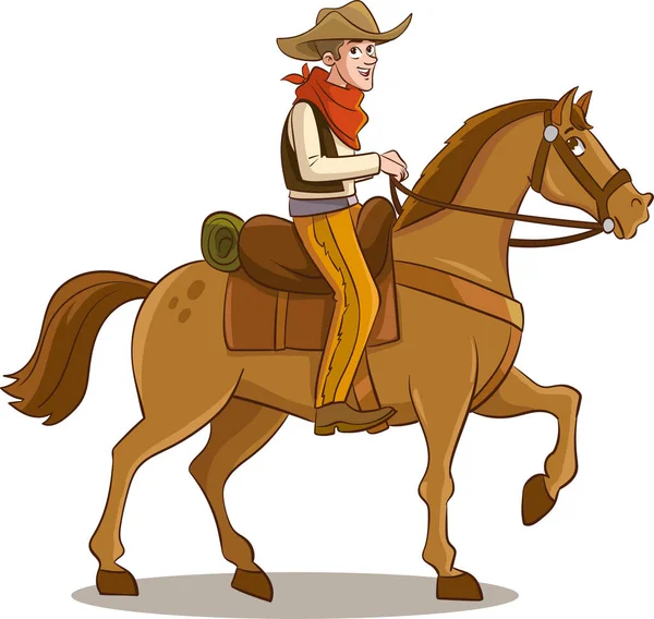 Иллюстрация Ковбоя Скачущего Лошади Карикатурный Стиль — стоковый вектор