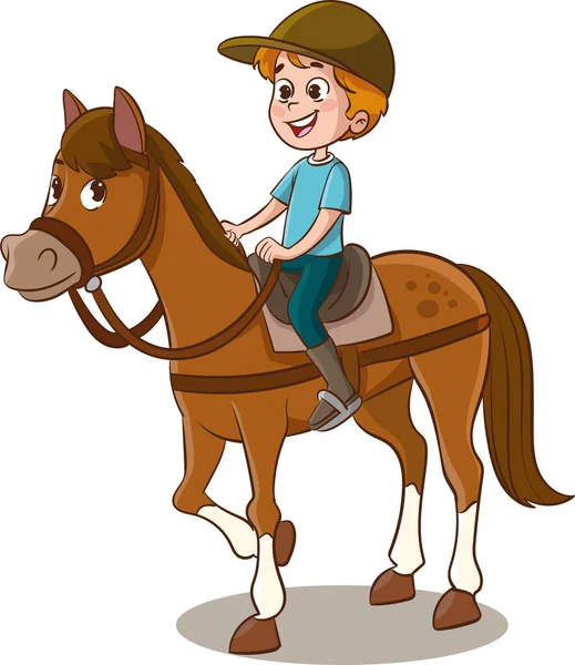 Illustratie Van Een Kleine Jongen Paardrijden Een Witte Achtergrond — Stockvector