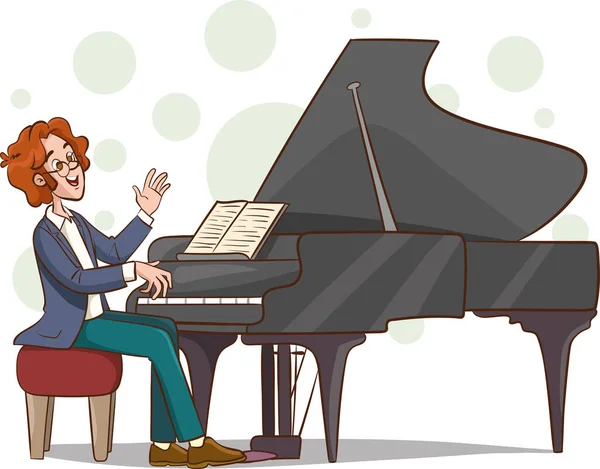 Εικονογράφηση Ενός Ανθρώπου Που Παίζει Πιάνο Λευκό Φόντο — Διανυσματικό Αρχείο