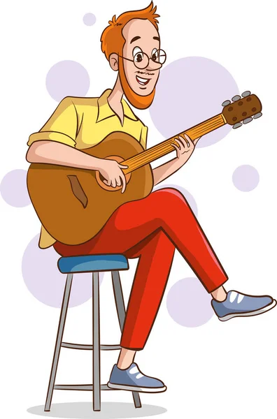 Illustration Jeune Homme Jouant Guitare Acoustique Assis Sur Tabouret — Image vectorielle