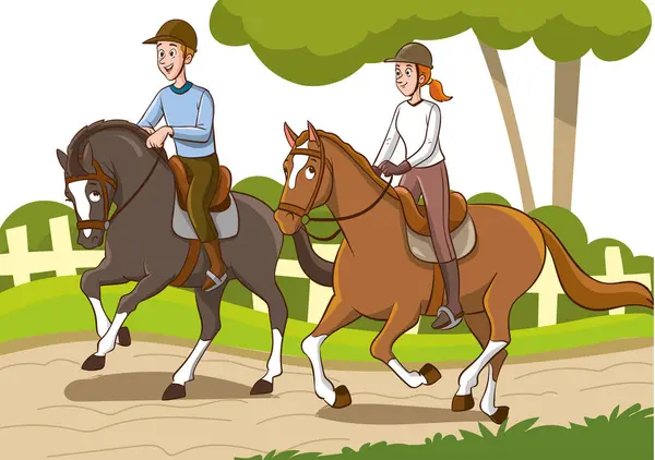 Cavalieri Illustrazione Vettoriale Gruppo Giovani Cavallo — Vettoriale Stock