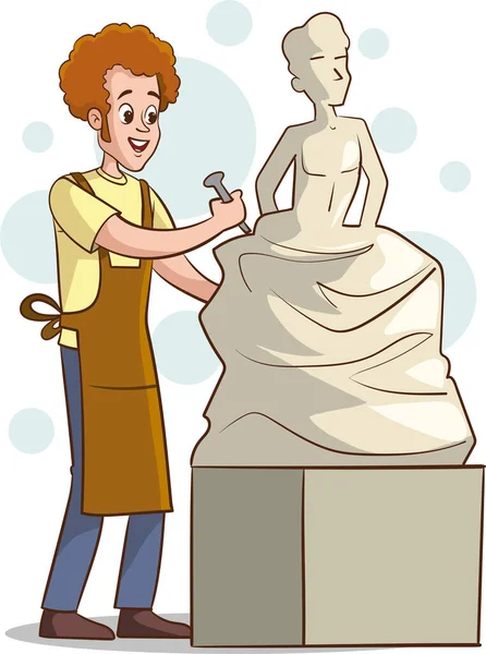 Vector Illustration Man Sculpting Statue Woman — Stock Vector