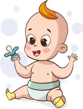 Altında bebek bezi olan şirin bir bebek resmi.