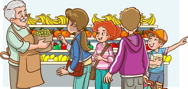 Illustrazione Del Cartone Animato Una Famiglia Che Shopping Supermercato Negozio — Vettoriale Stock