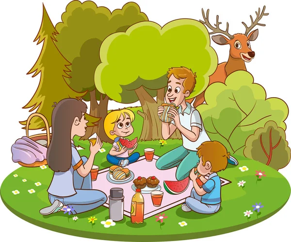 公園でピクニックをする家族 ベクトルクリップアートイラスト — ストックベクタ
