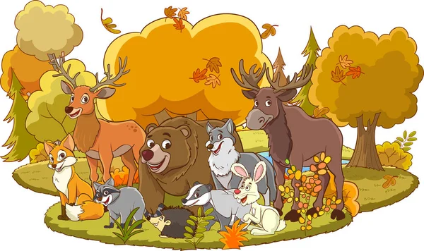Φθινοπωρινό Δάσος Και Ζώα — Διανυσματικό Αρχείο