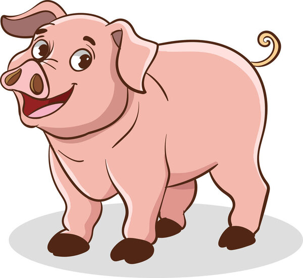 Illustration of a Cute Pig Cartoon Character on a White Background