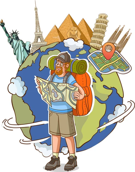 Aile Tatilleri Seyahat Vektör Illüstrasyonu Beyaz Arka Planda Izole Bir — Stok Vektör