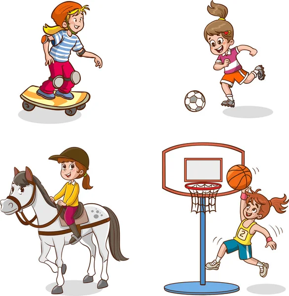 Ilustração Vetorial Crianças Praticando Vários Esportes — Vetor de Stock
