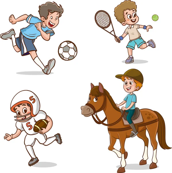 Vector Illustration Children Playing Various Sports — Stock Vector
