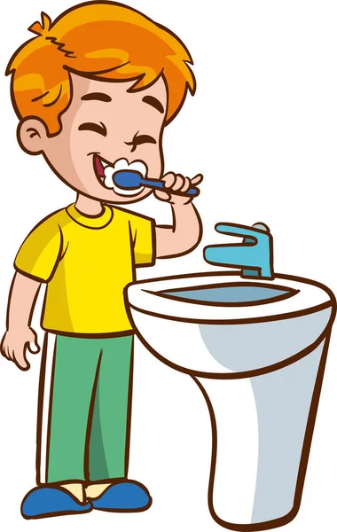 Ilustração Vetorial Crianças Pequenas Bonitos Escovando Dentes — Vetor de Stock