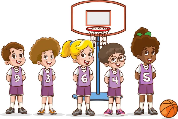 Vector Illustration Cute Kids Basketball Team — Stock Vector