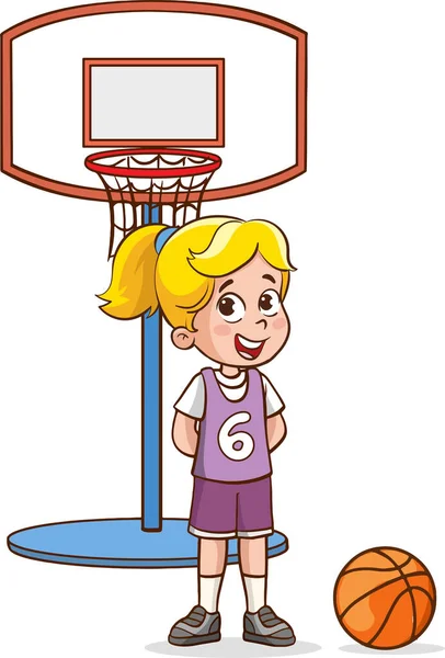 Vector Illustration Cute Kids Basketball Player — Stock Vector
