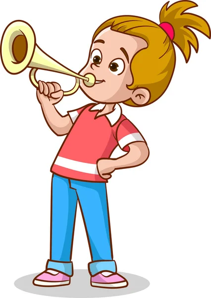 Vektorillustration Von Kindern Die Trompete Spielen — Stockvektor
