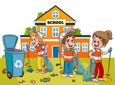 Çocuklar bahçeyi temizler ya da çöpten park eder. Gönüllüler plastik şişe ve teneke kutu toplar.