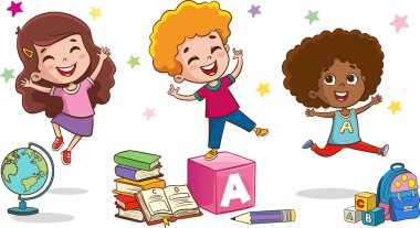 Komik Okul Çocuğu Eğitim Kavramının vektör çizimi