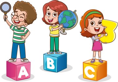 Komik Okul Çocuğu Eğitim Kavramının vektör çizimi