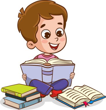Kitap okuyan sevimli çocukların vektör çizimi