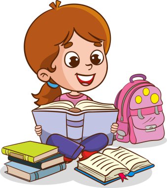 Kitap okuyan sevimli çocukların vektör çizimi