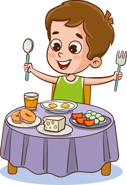Ilustração Vetorial Crianças Bonitos Tomando Café Manhã — Vetor de Stock