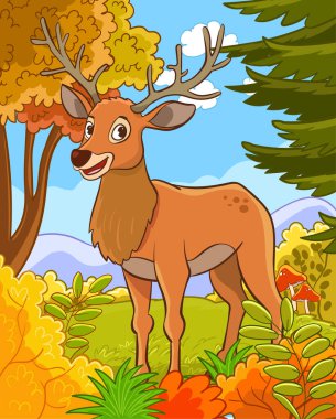 Orman ve yumurta geyiğinin vektör çizimi