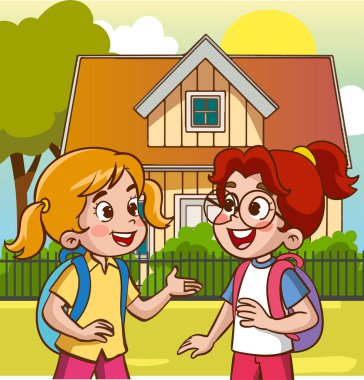 Sohbet eden sevimli çocukların vektör çizimi