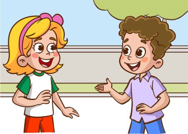 Sohbet eden sevimli çocukların vektör çizimi