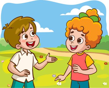 Sohbet eden sevimli çocukların vektör çizimi
