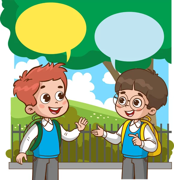 Vector Illustration Happy Cute Kids Student Talking — Stock Vector