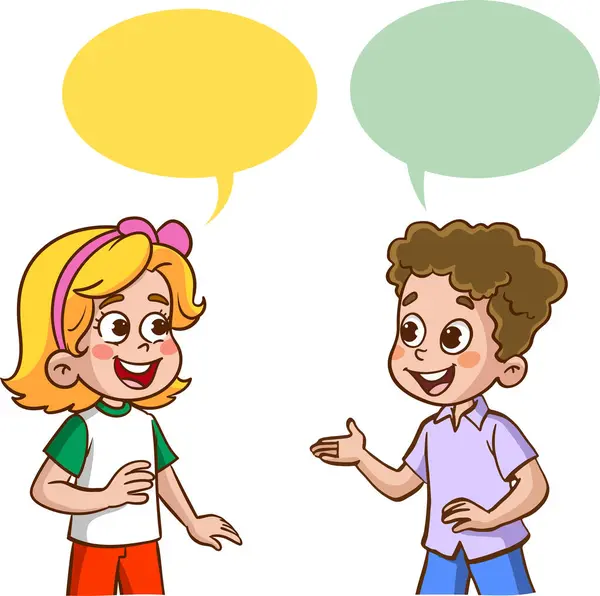 Vector Illustration Cute Kids Chatting — Stock Vector
