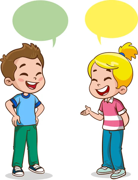 Vector Illustration Cute Kids Chatting — Stock Vector