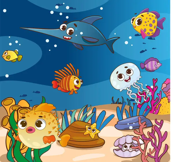 Vector Illustration Underwater Fish — Stock Vector