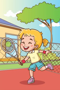 Tenis oynayan çocukların vektör illüstrasyonu