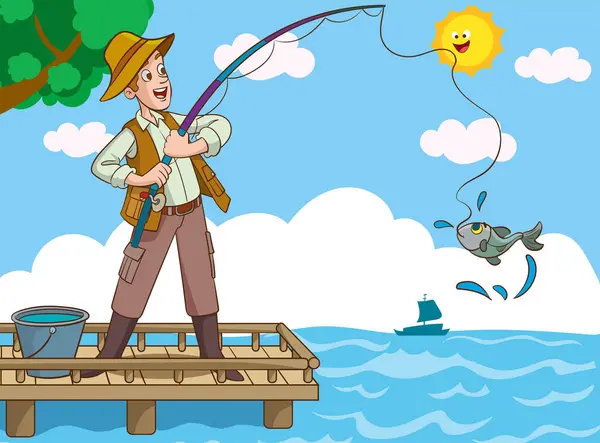 Vector Illustration Man Fishing — Stock Vector
