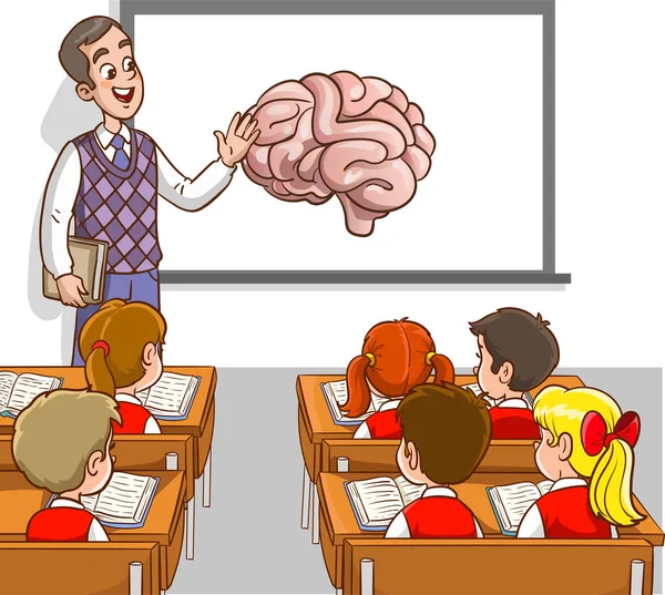 Vector Illustration Teacher Students Teaching Classroom Human Organs Teaching — Stock Vector