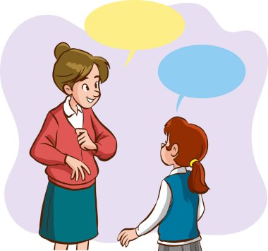 Konuşan öğretmen ve öğrencilerin vektör çizimi 