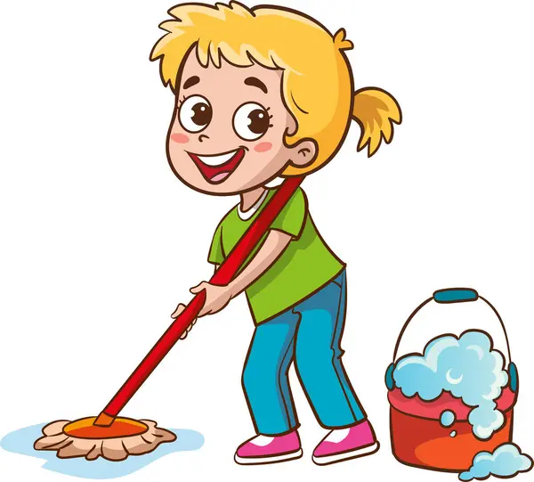 Ilustracja Wektor Dzieci Robi Różne Prace Domowe — Wektor stockowy