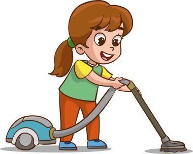 Çeşitli Ev İşleri Yapan Çocukların vektör çizimi.