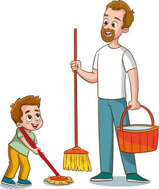 Aile işi. Aileler ve çocuklar at arabası taşıyıcılarını temizler