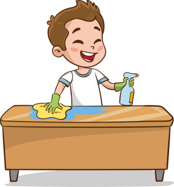 Çeşitli Ev İşleri Yapan Çocukların vektör çizimi.